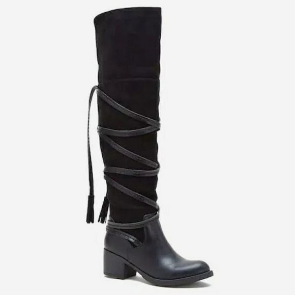 Sugar Shoes - Sugar VALE New Black Over the Knee Lace-up Boots